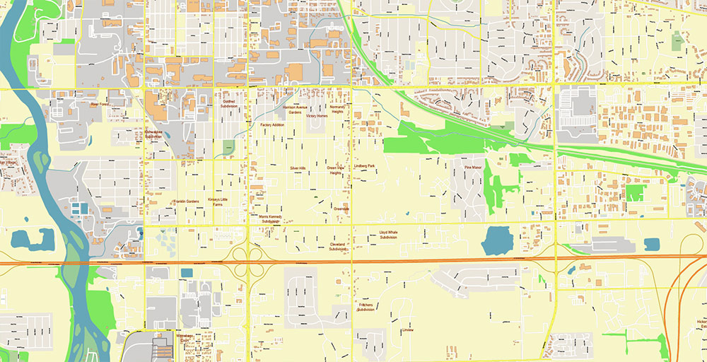 Rockford Illinois USA Vector Map: Exact High Detailed Street Map editable Adobe Illustrator in layers