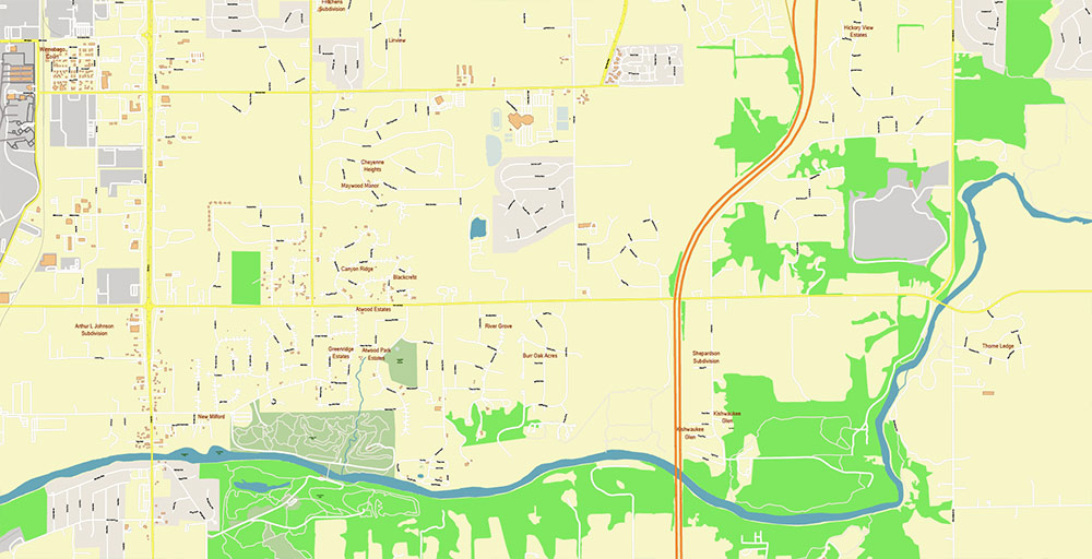 Rockford Illinois USA Vector Map: Exact High Detailed Street Map editable Adobe Illustrator in layers