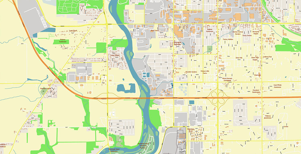Rockford Illinois USA Vector Map: Exact High Detailed Street Map editable Adobe Illustrator in layers