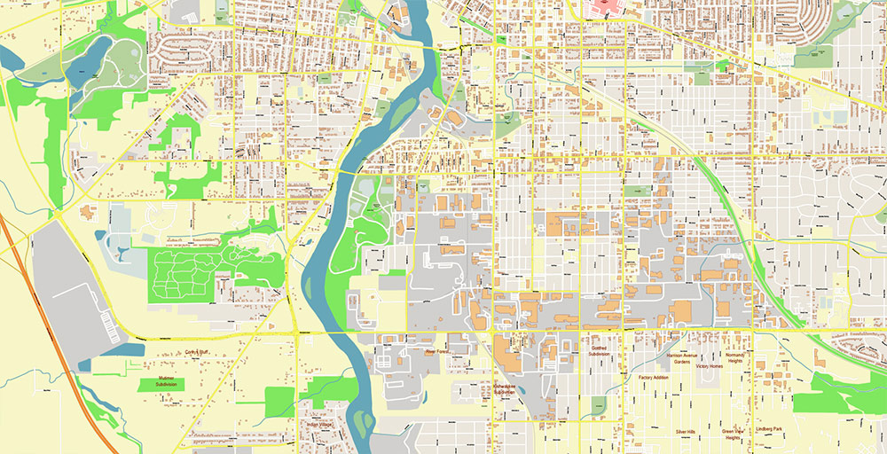Rockford Illinois USA Vector Map: Exact High Detailed Street Map editable Adobe Illustrator in layers