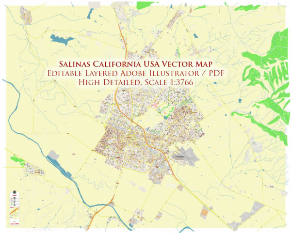Salinas California USA Vector Map: Exact High Detailed Street Map editable Adobe Illustrator in layers Salinas California USA Vector Map: Exact High Detailed Street Map editable Adobe Illustrator in layers