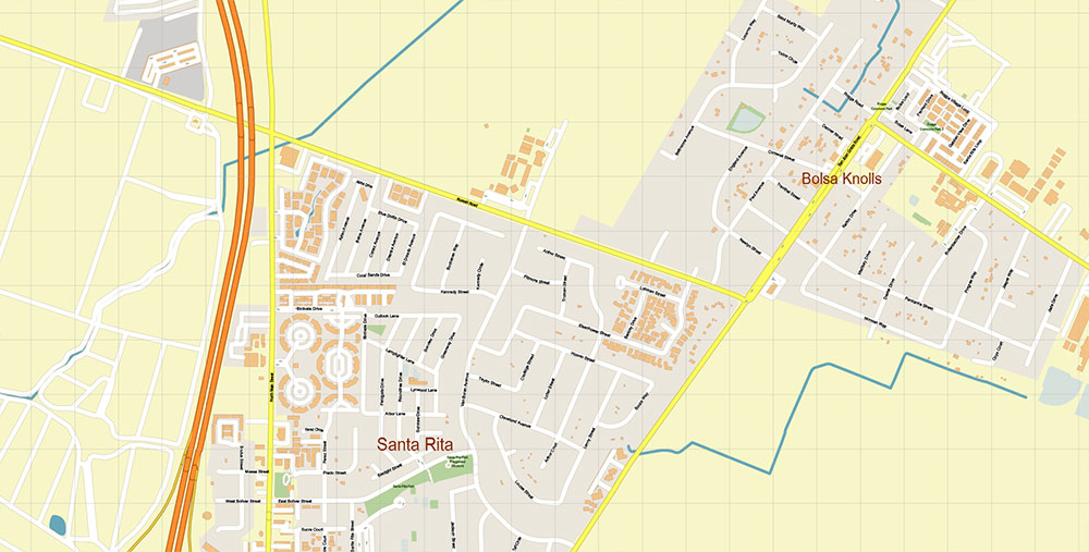 Salinas California USA Vector Map: Exact High Detailed Street Map editable Adobe Illustrator in layers