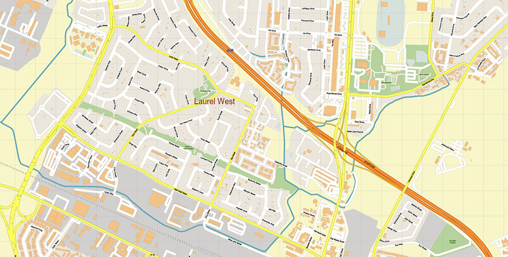Salinas California USA Vector Map: Exact High Detailed Street Map editable Adobe Illustrator in layers