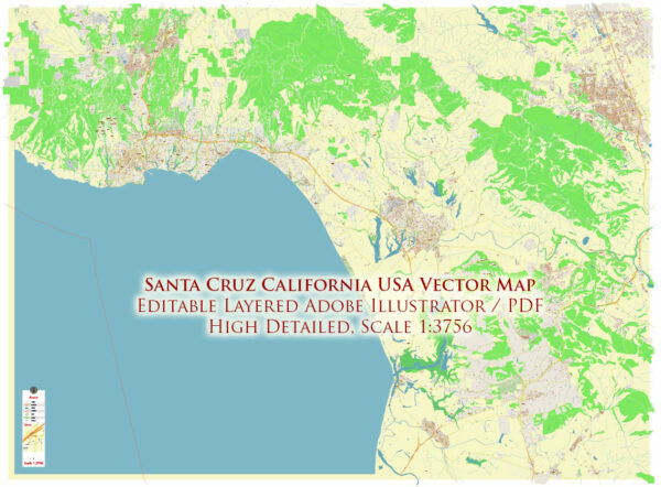 Santa Cruz California USA Vector Map: Exact High Detailed Street Map editable Adobe Illustrator in layers Santa Cruz California USA Vector Map: Exact High Detailed Street Map editable Adobe Illustrator in layers