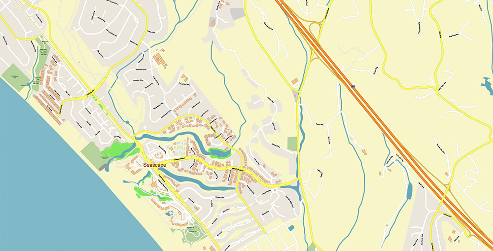 Santa Cruz California USA Vector Map: Exact High Detailed Street Map editable Adobe Illustrator in layers