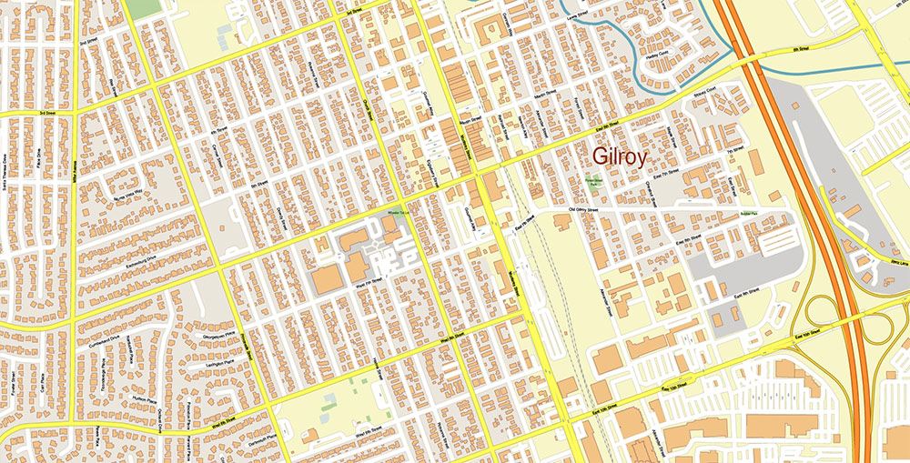 Santa Cruz California USA Vector Map: Exact High Detailed Street Map editable Adobe Illustrator in layers
