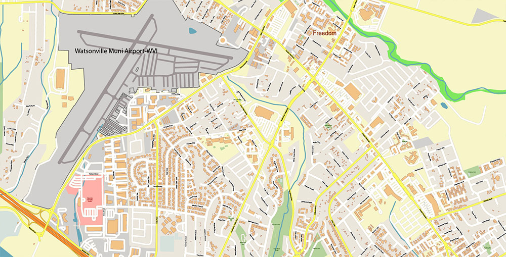 Santa Cruz California USA Vector Map: Exact High Detailed Street Map editable Adobe Illustrator in layers