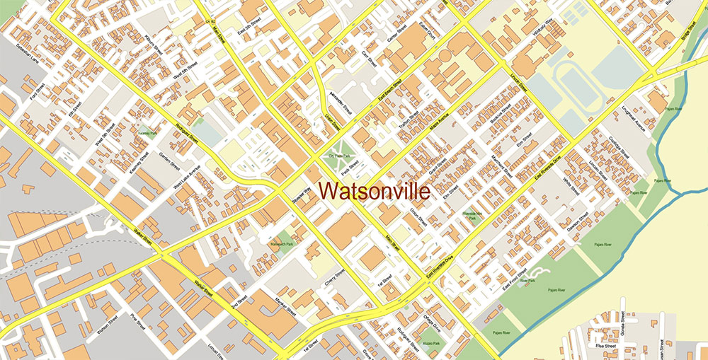 Santa Cruz California USA Vector Map: Exact High Detailed Street Map editable Adobe Illustrator in layers