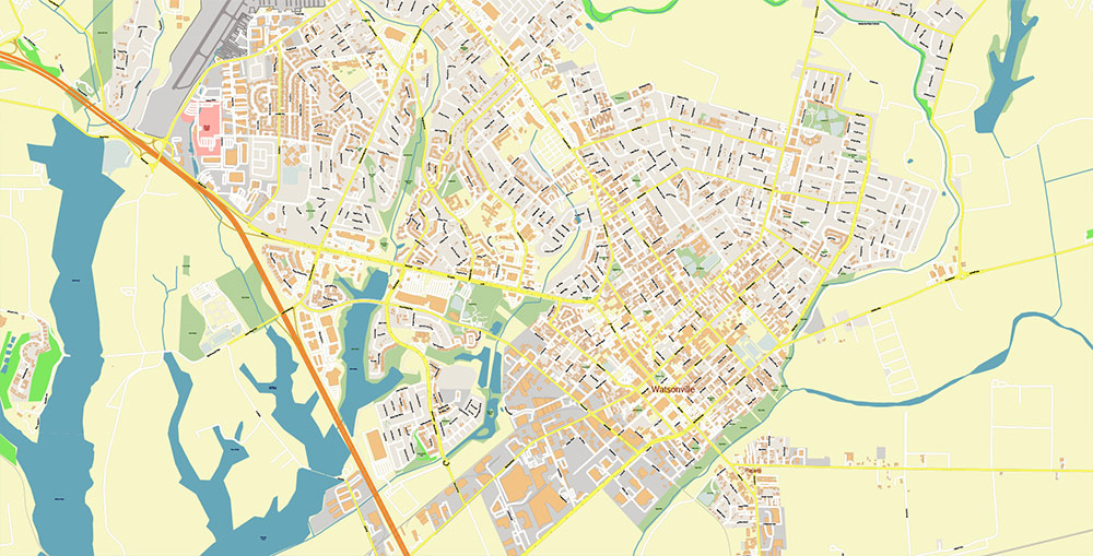 Santa Cruz California USA Vector Map: Exact High Detailed Street Map editable Adobe Illustrator in layers