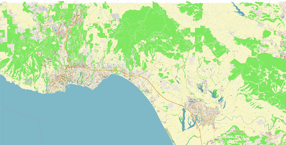 Santa Cruz California USA Vector Map: Exact High Detailed Street Map editable Adobe Illustrator in layers