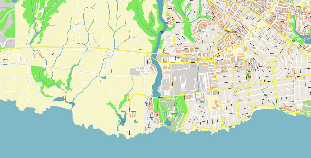 Santa Cruz California USA Vector Map: Exact High Detailed Street Map editable Adobe Illustrator in layers