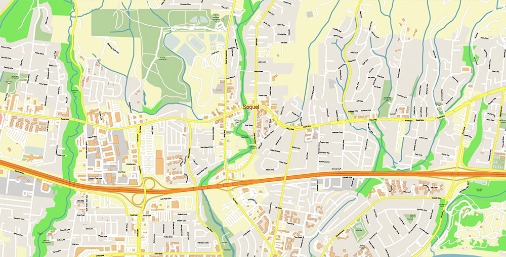 Santa Cruz California USA Vector Map: Exact High Detailed Street Map editable Adobe Illustrator in layers