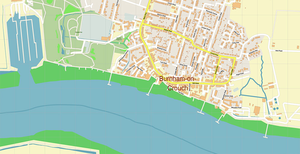 Southend-on-Sea / Wickford UK Vector Map Exact High Detailed Street Map editable Adobe Illustrator in layers