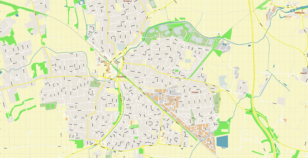 Southend-on-Sea / Wickford UK Vector Map Exact High Detailed Street Map editable Adobe Illustrator in layers
