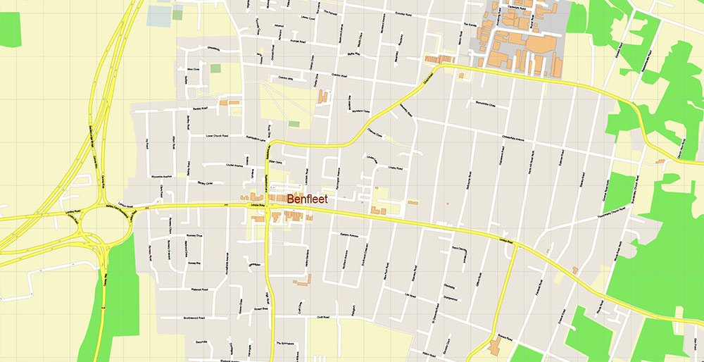 Southend-on-Sea / Wickford UK Vector Map Exact High Detailed Street Map editable Adobe Illustrator in layers