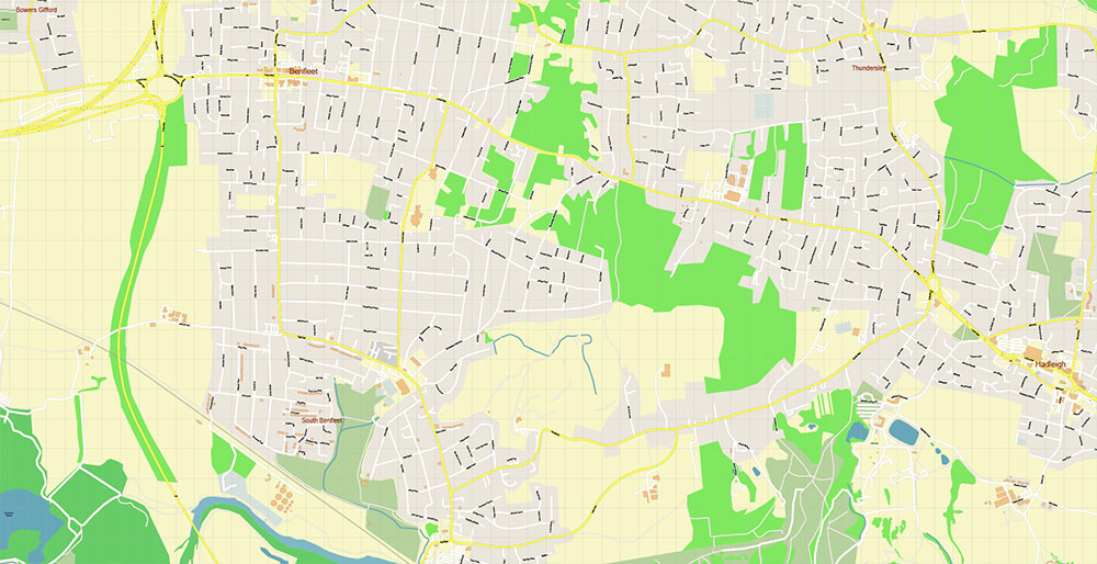 Southend-on-Sea / Wickford UK Vector Map Exact High Detailed Street Map editable Adobe Illustrator in layers