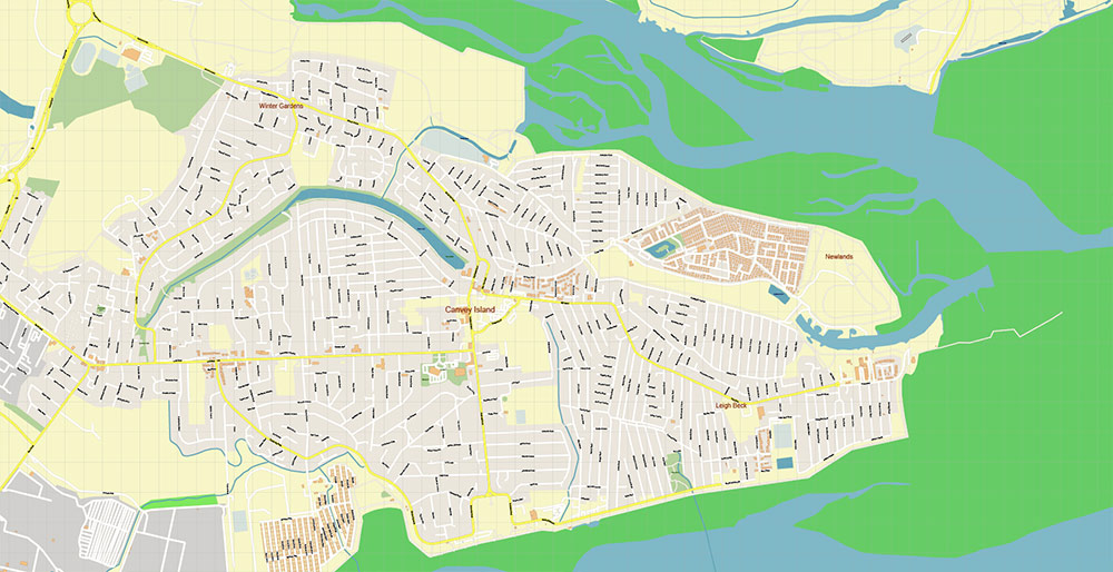Southend-on-Sea / Wickford UK Vector Map Exact High Detailed Street Map editable Adobe Illustrator in layers