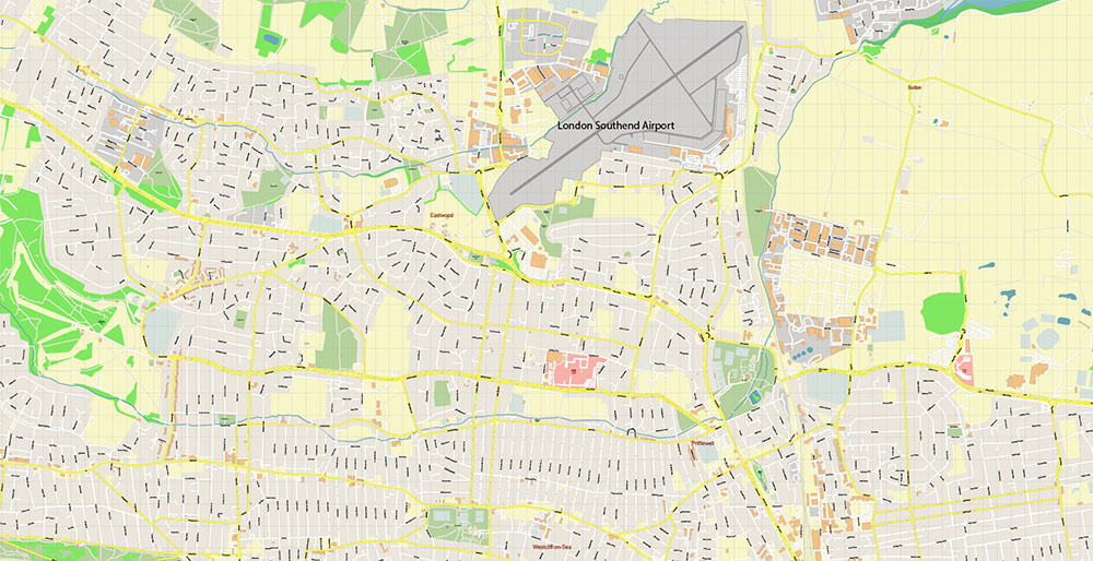Southend-on-Sea / Wickford UK Vector Map Exact High Detailed Street Map editable Adobe Illustrator in layers