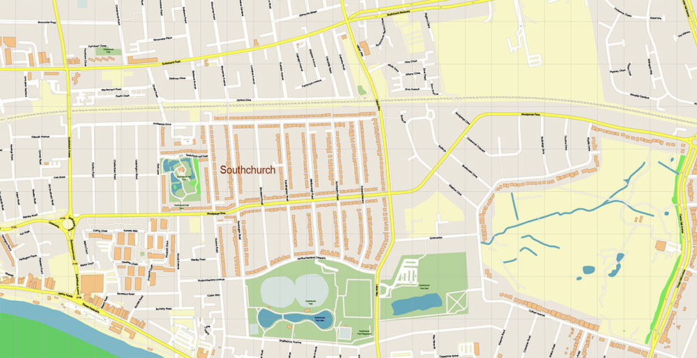 Southend-on-Sea / Wickford UK Vector Map Exact High Detailed Street Map editable Adobe Illustrator in layers