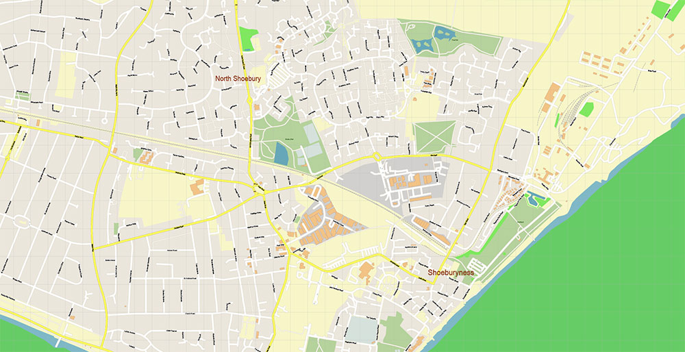 Southend-on-Sea / Wickford UK Vector Map Exact High Detailed Street Map editable Adobe Illustrator in layers