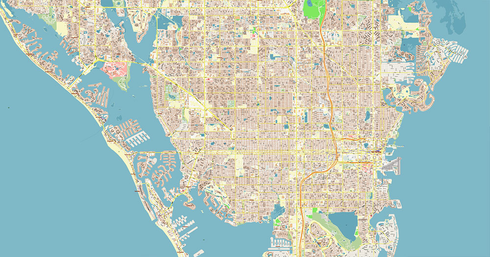 Saint Petersbourg Florida USA - ENTERTAINMENTS - Vector Map Exact High Detailed Street Map editable Adobe Illustrator and PDF in layers