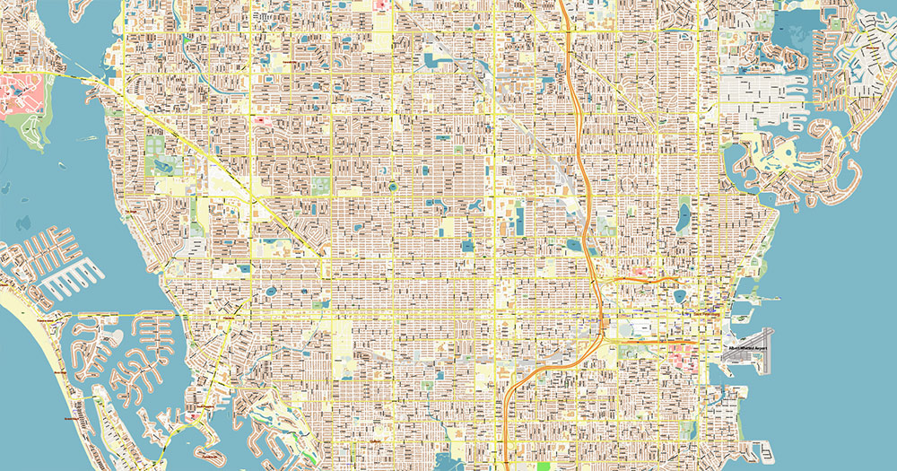 Saint Petersbourg Florida USA - ENTERTAINMENTS - Vector Map Exact High Detailed Street Map editable Adobe Illustrator and PDF in layers