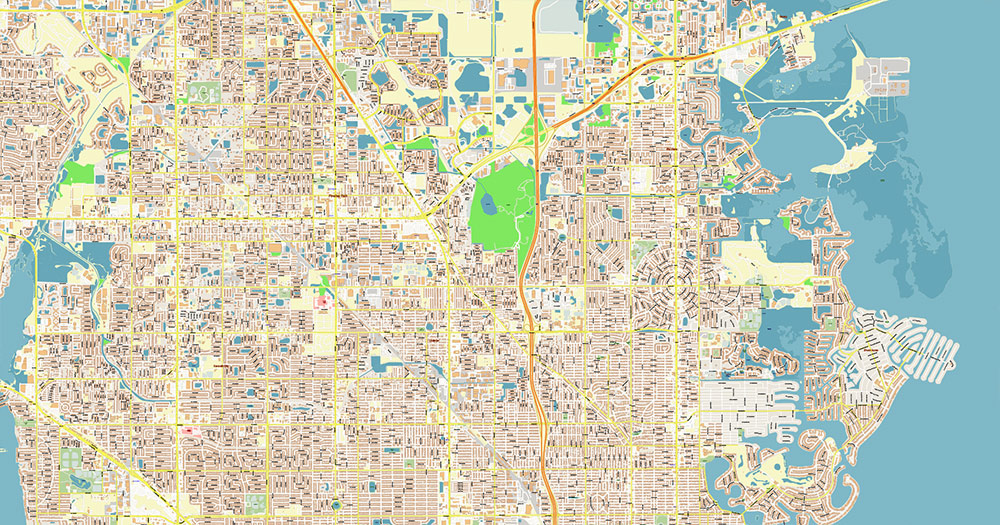 Saint Petersbourg Florida USA - ENTERTAINMENTS - Vector Map Exact High Detailed Street Map editable Adobe Illustrator and PDF in layers