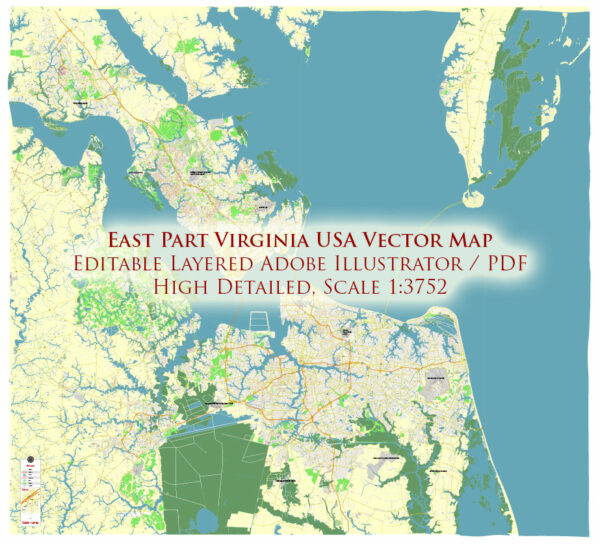 East part of Virginia State USA Vector Map Exact High Detailed Street Map editable Adobe Illustrator in layers East part of Virginia State USA Vector Map Exact High Detailed Street Map editable Adobe Illustrator in layers