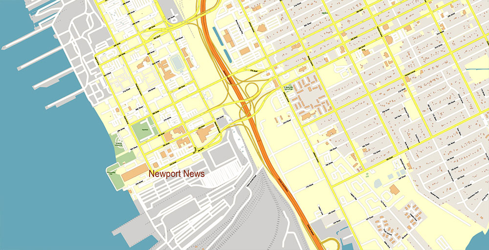 East part of Virginia State USA Vector Map Exact High Detailed Street Map editable Adobe Illustrator in layers
