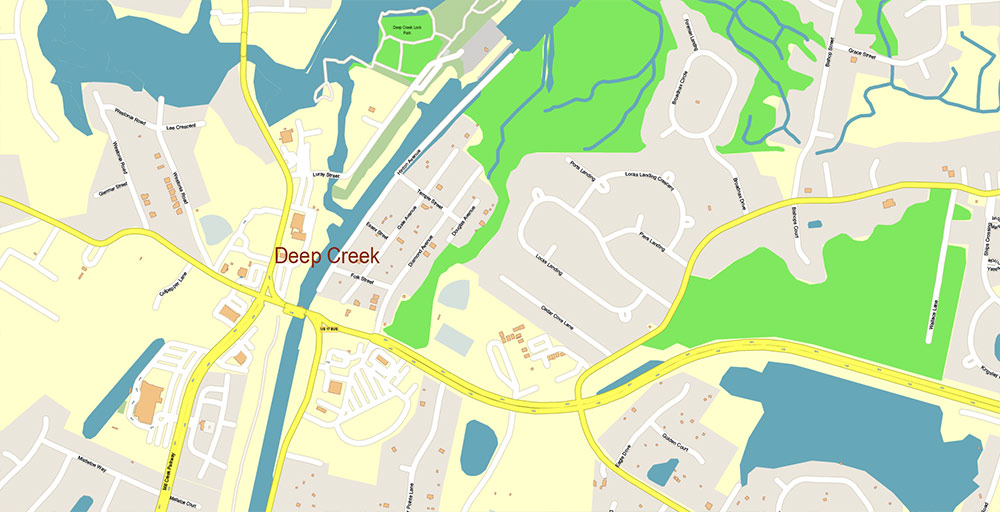 East part of Virginia State USA Vector Map Exact High Detailed Street Map editable Adobe Illustrator in layers