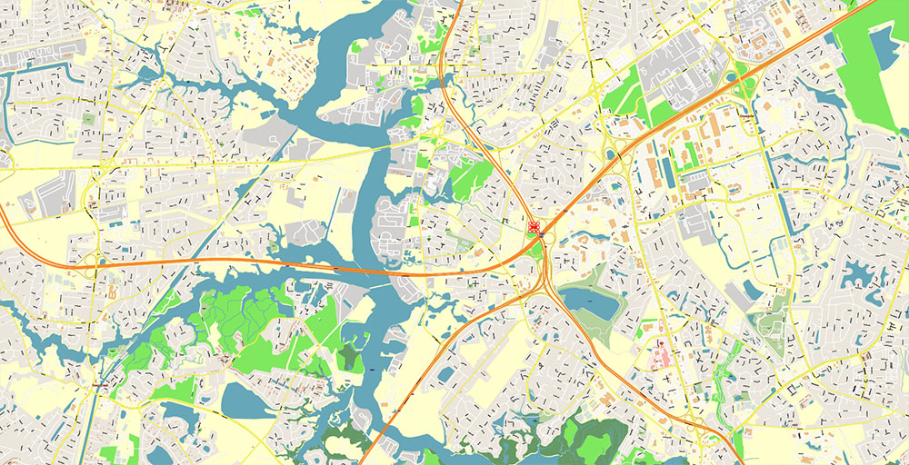 East part of Virginia State USA Vector Map Exact High Detailed Street Map editable Adobe Illustrator in layers
