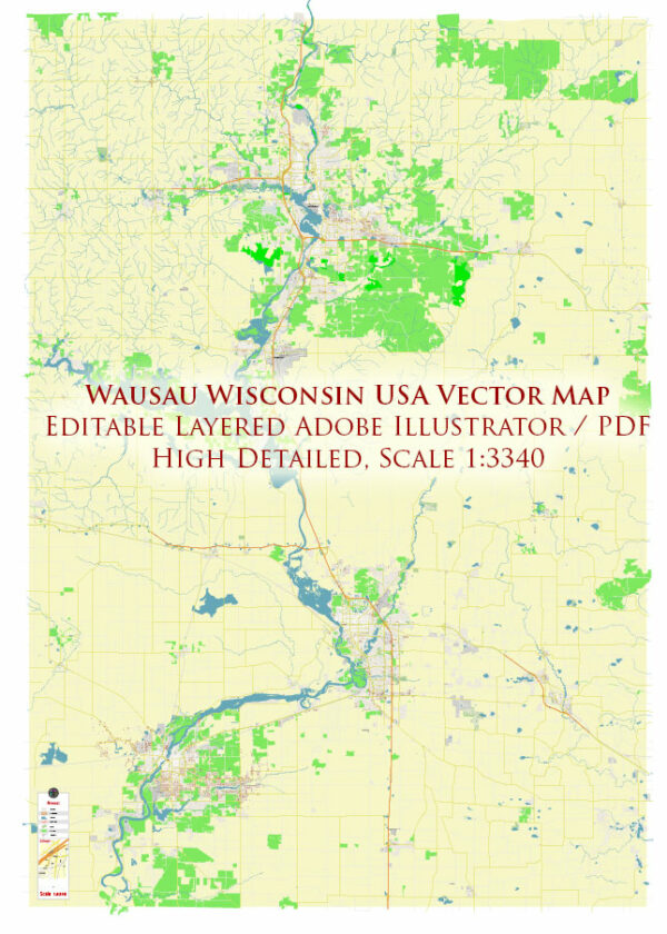 Wausau Wisconsin USA Vector Map: Exact High Detailed Street Map editable Adobe Illustrator in layers Wausau Wisconsin USA Vector Map: Exact High Detailed Street Map editable Adobe Illustrator in layers