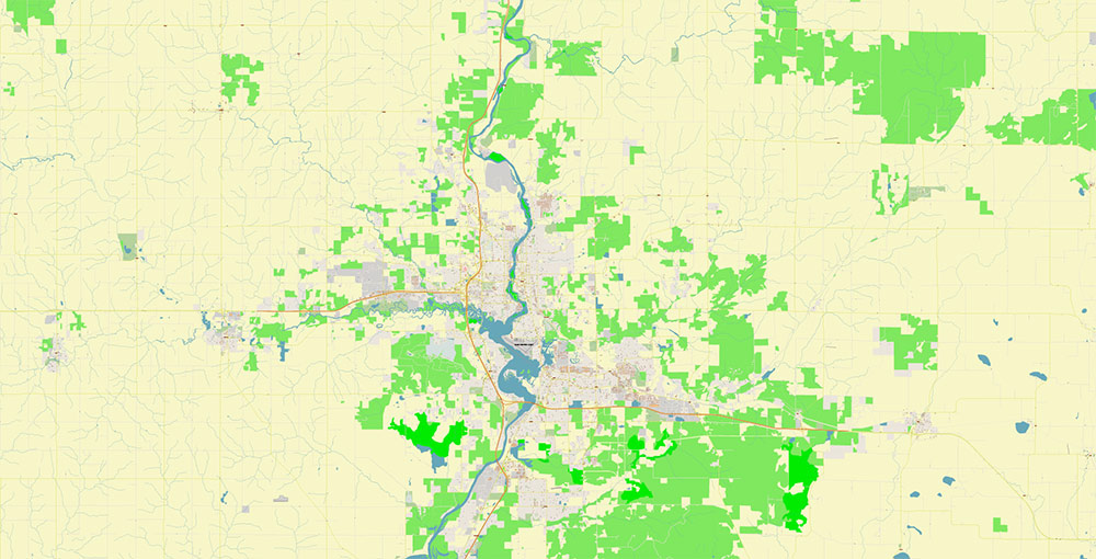 Wausau Wisconsin USA Vector Map: Exact High Detailed Street Map editable Adobe Illustrator in layers
