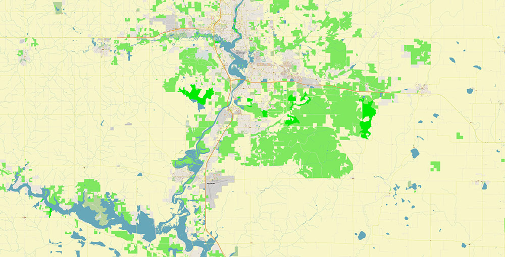 Wausau Wisconsin USA Vector Map: Exact High Detailed Street Map editable Adobe Illustrator in layers