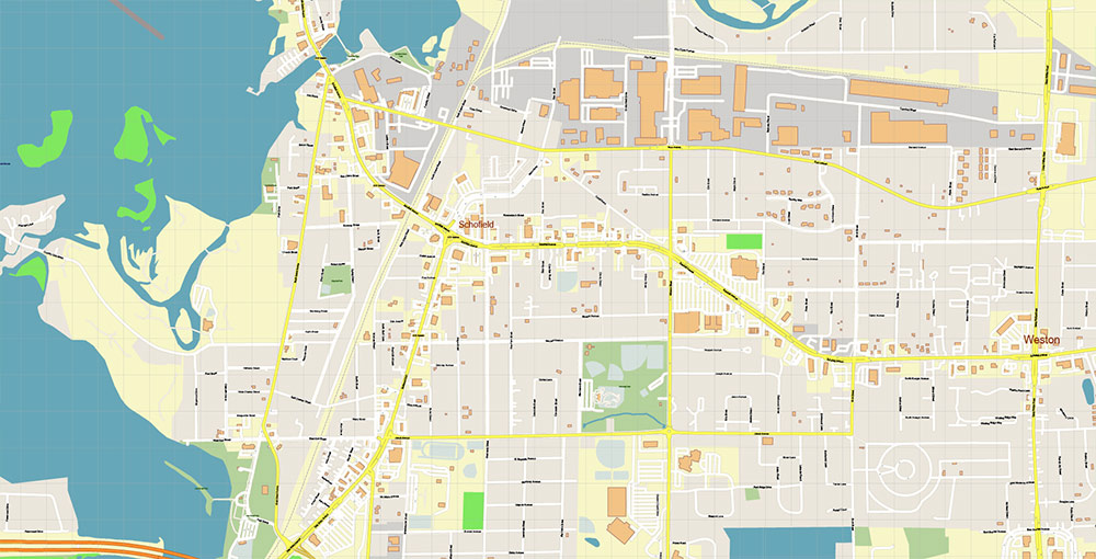 Wausau Wisconsin USA Vector Map: Exact High Detailed Street Map editable Adobe Illustrator in layers
