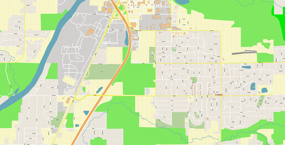 Wausau Wisconsin USA Vector Map: Exact High Detailed Street Map editable Adobe Illustrator in layers
