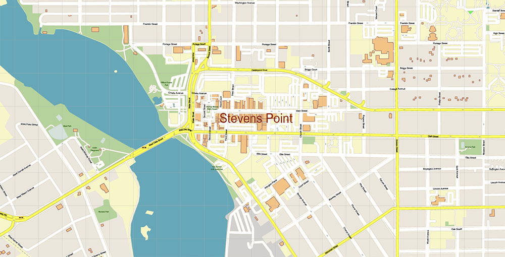 Wausau Wisconsin USA Vector Map: Exact High Detailed Street Map editable Adobe Illustrator in layers