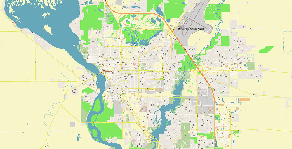 Wausau Wisconsin USA Vector Map: Exact High Detailed Street Map editable Adobe Illustrator in layers