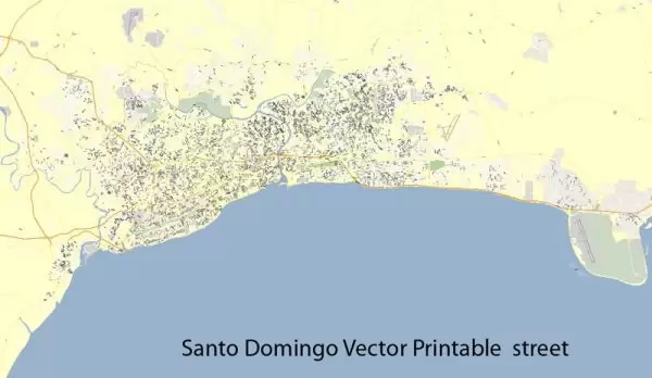 Map Santo Domingo full street vector ready for print editable Adobe Illustrator royalty free