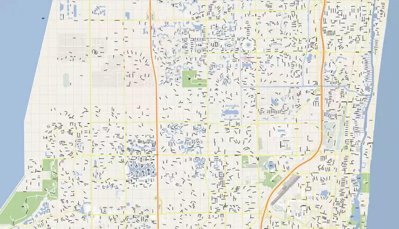 Miami printable vector map, full editable, Adobe Illustrator, Royaly free. Map for design, print, arts. 315 mb zip archive, 13 parts montage, all street, roads, included Miami, Fort Lauderdale, West Palm Beach, Homestead and others.