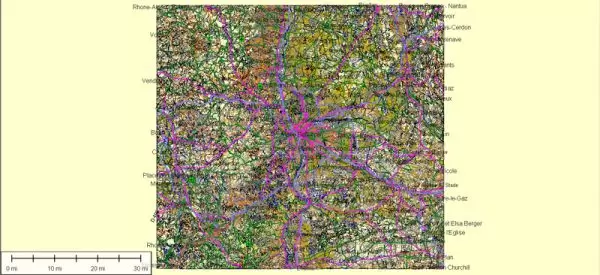 Lyon Map Vector France printable 100 parts Atlas City Plan full editable Adobe Illustrator Street Map