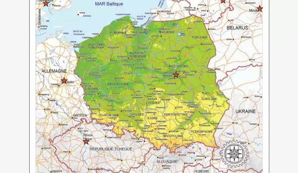 Poland Map Vector printable simple 01 Relief full editable Corel Draw