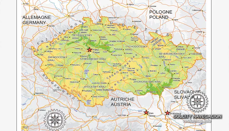 Czech Republic vector Relief road map Ver.2, full editable, Corel Draw