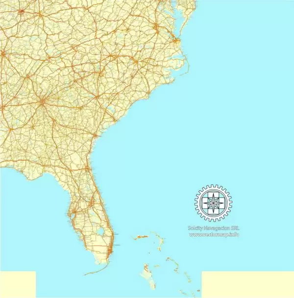 02 USA and Canada road vector map mercator projection Adobe Illustrator
