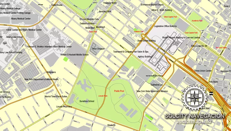 Vector map Albany, New York, US printable vector street City Plan map, full editable, Adobe Illustrator