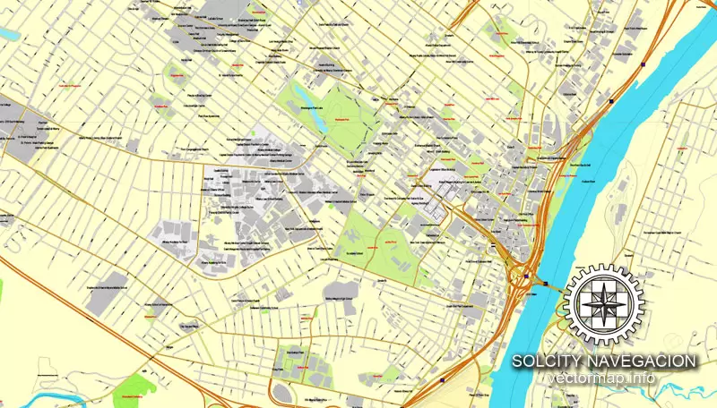 Vector map Albany, New York, US printable vector street City Plan map, full editable, Adobe Illustrator