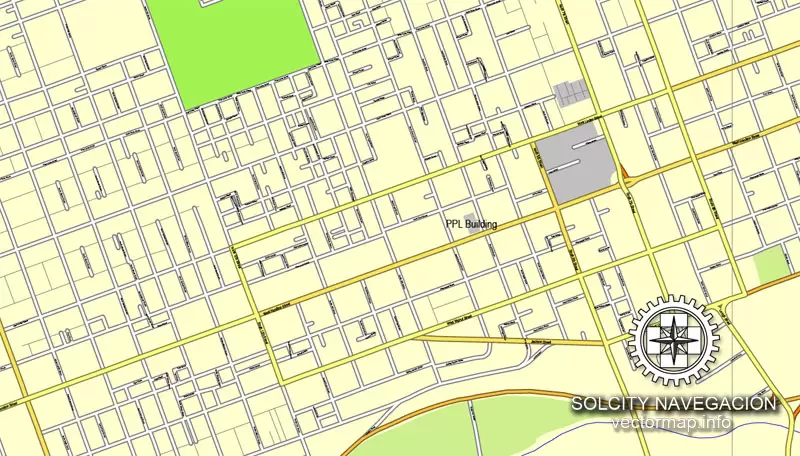 Vector map Allentown, Pennsylvania, US printable vector street City Plan map, full editable, Adobe Illustrator