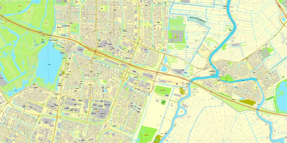 Printable Map Amsterdam, Netherlands, printable vector street City Plan map, full editable, Adobe Illustrator
