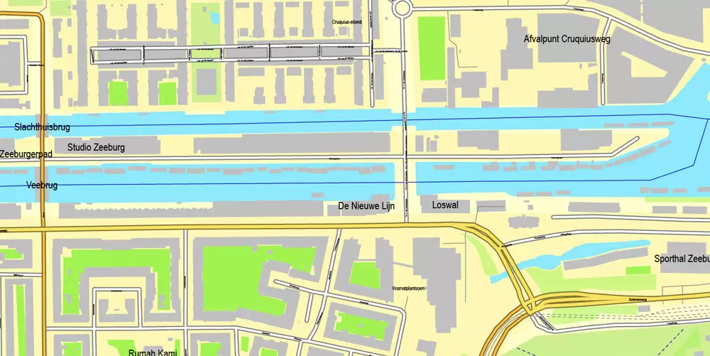 Printable Map Amsterdam, Netherlands, printable vector street City Plan map, full editable, Adobe Illustrator