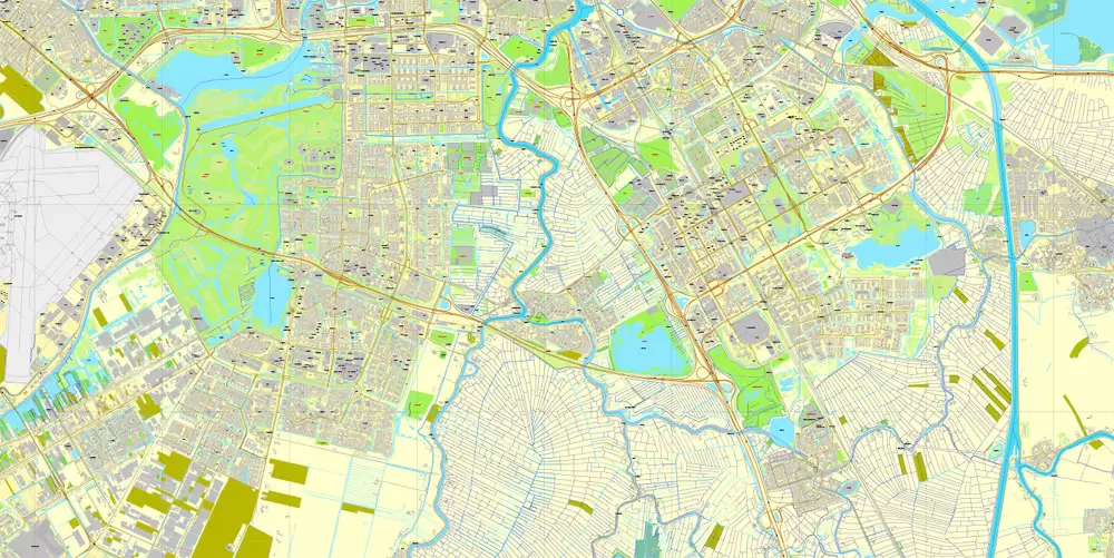 Printable Map Amsterdam, Netherlands, printable vector street City Plan map, full editable, Adobe Illustrator